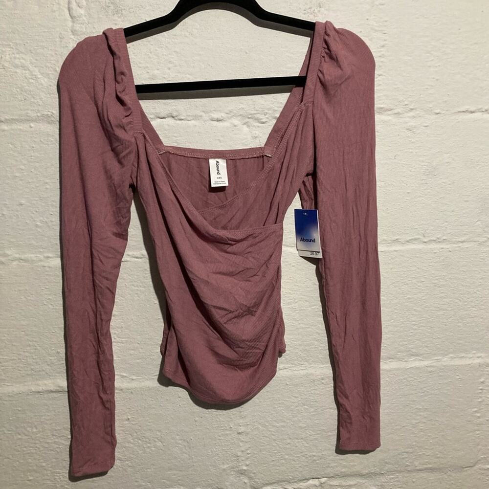 NWT Abound Pink Nostalgia Long Sleeve Ribbed Faux Wrap Top - Size XXS